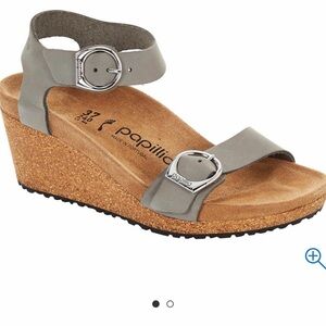 Birkenstock Papillio Dove Gray Ankle-Strap Wedge Sandal- never worn